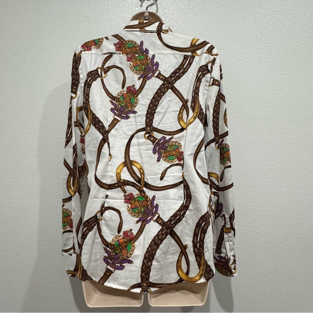 Lauren Ralph Lauren Equestrian Button Up Blouse Horse Bridle‎ Bit Sz 12 Slim Fit - Picture 7 of 16